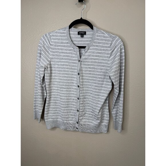 Jones New York Women's Gray Cardigan size Medium button up round neck viscose - Picture 2 of 7